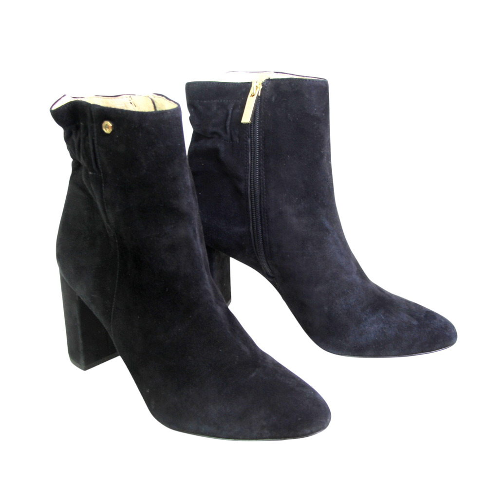 Louise et Cie BLACK REAL LEATHER SUEDE HIGH HEEL POINTED ZIP ANKLE BOOTS Sz 10M